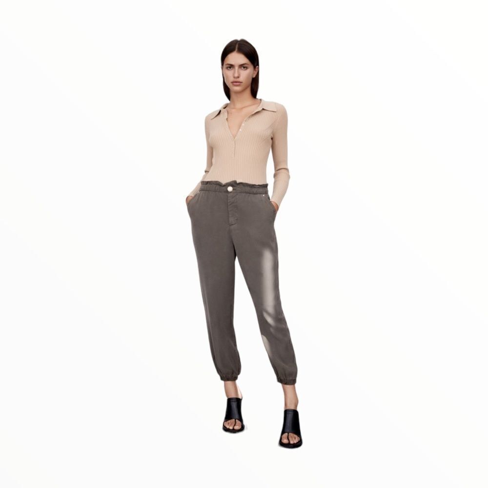 ZARA Dark Khaki Flowy Baggy Jogger Pants NWT XL - Picture 4 of 9